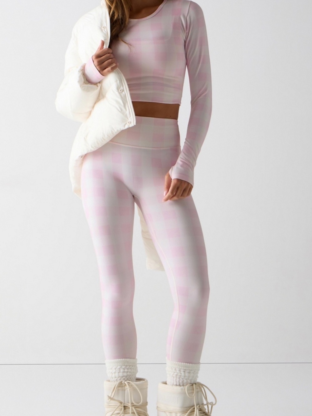 Fabletics Pink Plaid High-Rise Leggings